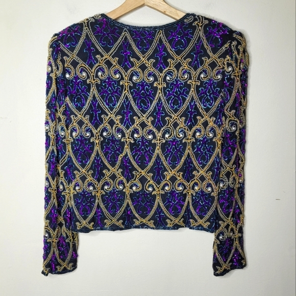 Vintage Stenay Silk Hand-Beaded Jacket S Opulent 80s Holiday Formal Glam - Picture 7 of 11